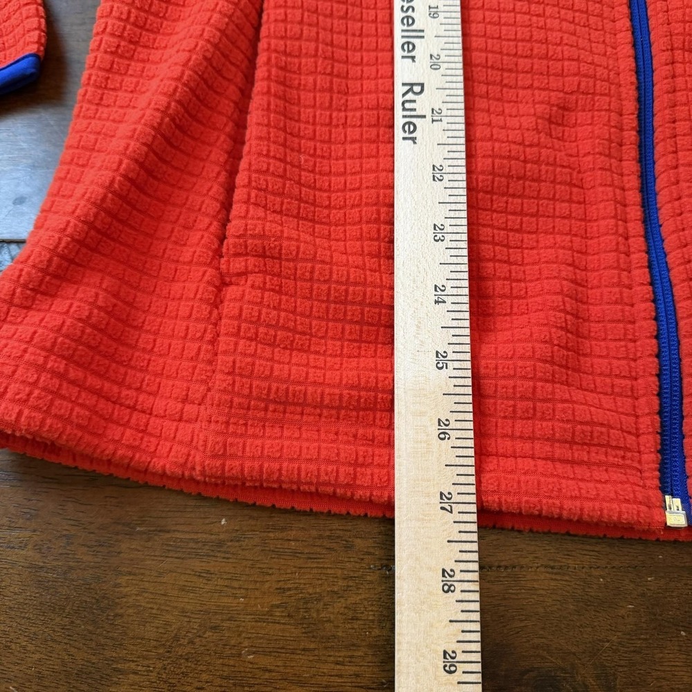 Lands' End Jacket Womens Medium Orange Fleece Full Zip Grid Knit Mid Length - Picture 7 of 9
